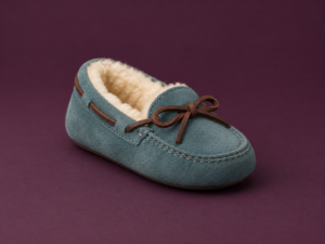 Dusty Teal Shearling Kids Moccasin