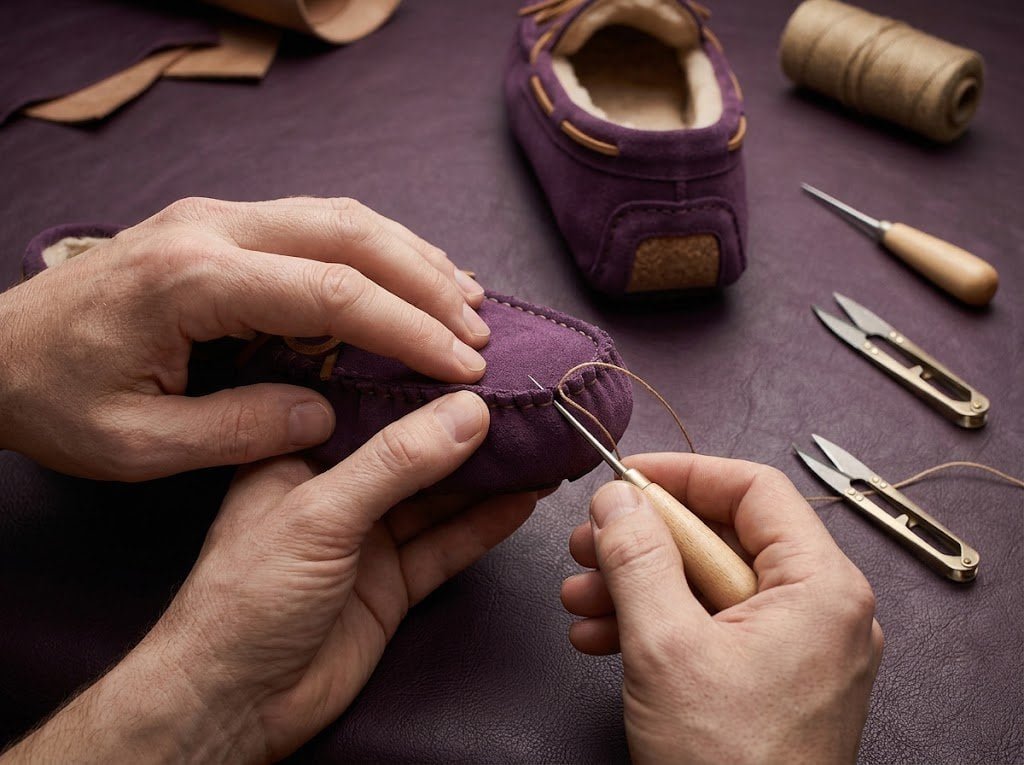 Moccasin apron stitching
