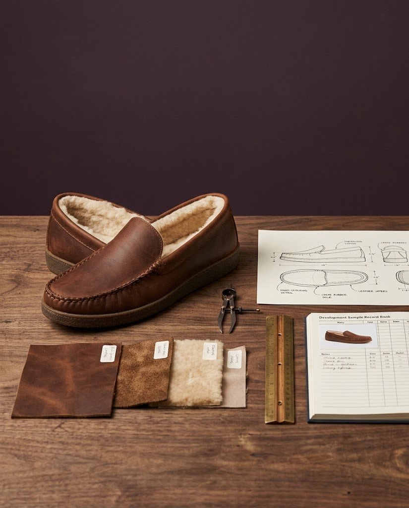 Leather moccasin slipper detail