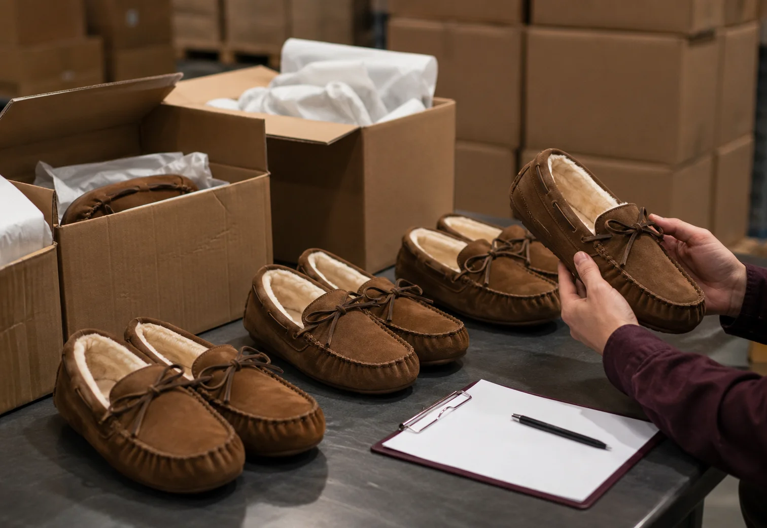 Moccasin shipment inspection